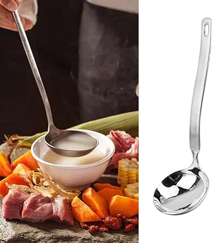 Miniatura 3 de Juego de colador de sopa de olla caliente, cuchara ranurada de acero inoxidable y cucharón de sopa, cucharón de salsa con pinzas para alimentos para