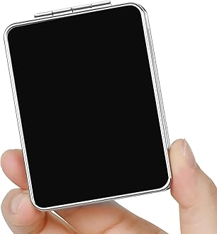 Pocket Mirror, Small Travel Mirror with Magnification, Portable Double-Sided Magnifying Cosmetic Mirror for Daily (Black)