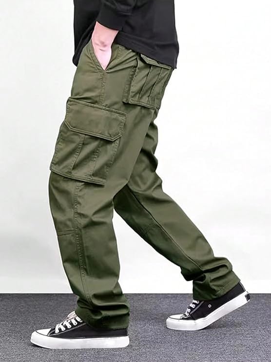 Image of Men Cargo Pants 100% Cotton | Relaxed Fit Utility Cargos for Men with 6 Pockets | Breathable Durable Fabric | Casual Streetwear Travel & Outdoor Pants