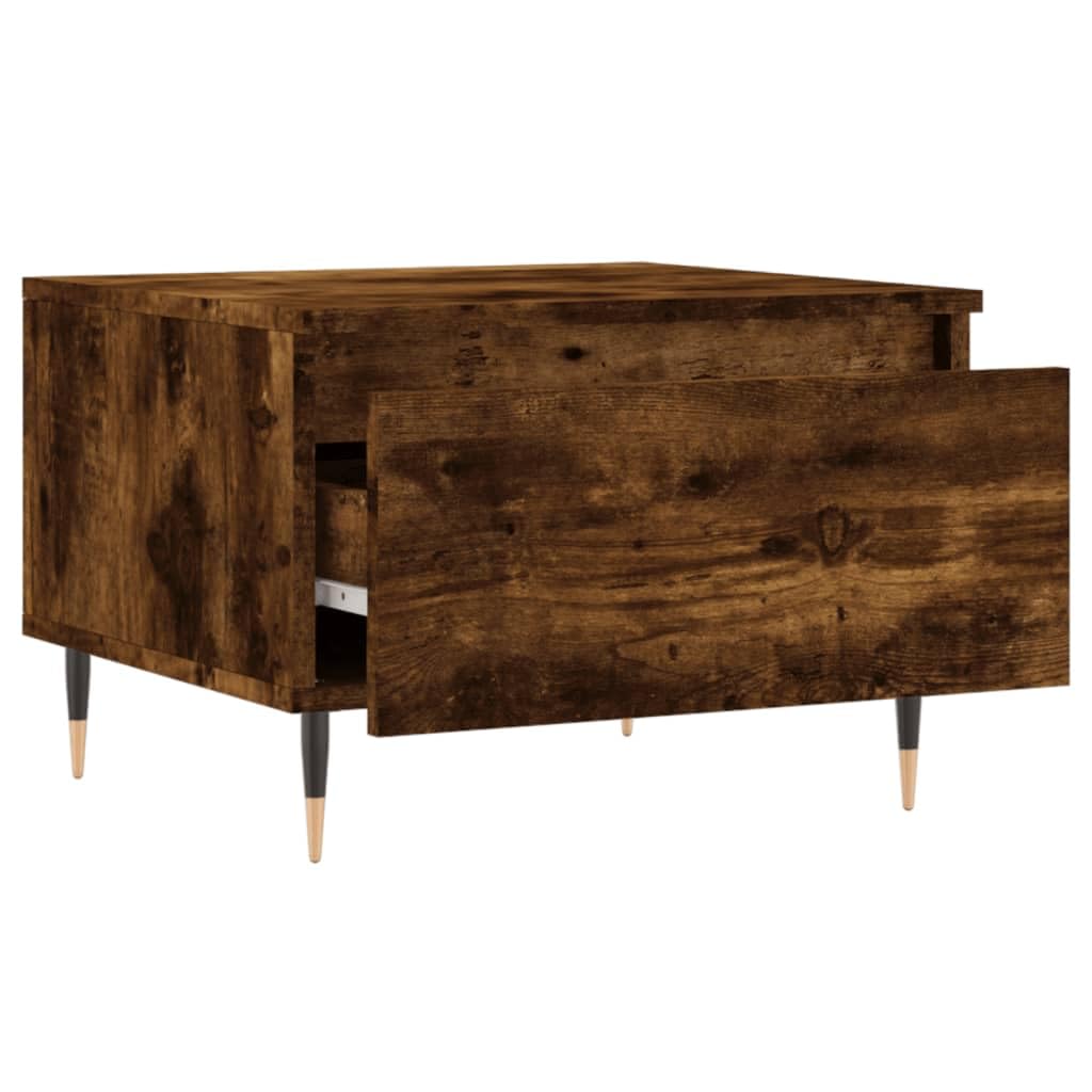 Hothingwell Stolik kawowy 2 szt. Drewno inżynieryjne Dąb wędzony 50x46x35 cm | Z szufladą do przechowywania, metalowe nóżki, wytrzymała góra, łatwa do czyszczenia