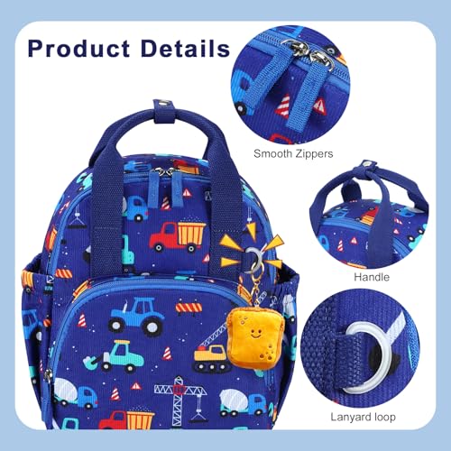 Image of Bluboon Toddler Backpack for Girls Boys 2-4 Cute 12 inch Preschool Kindergarten Backpacks Kids Daycare Bags School Travel (Engineering vehicle - Royal blue, Age 2-4 (12 inch H not Fit A4 Folder))