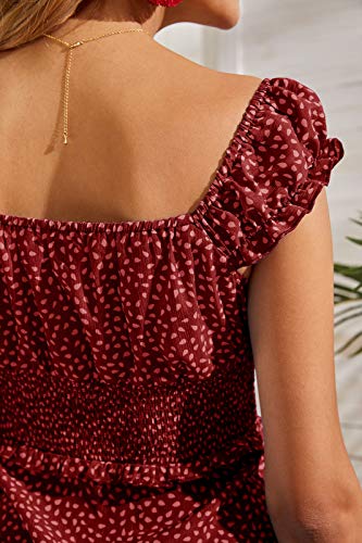 Image of Valphsio Womens Smocked Dress Ruffle Floral Tie Front Boho Short Dresses