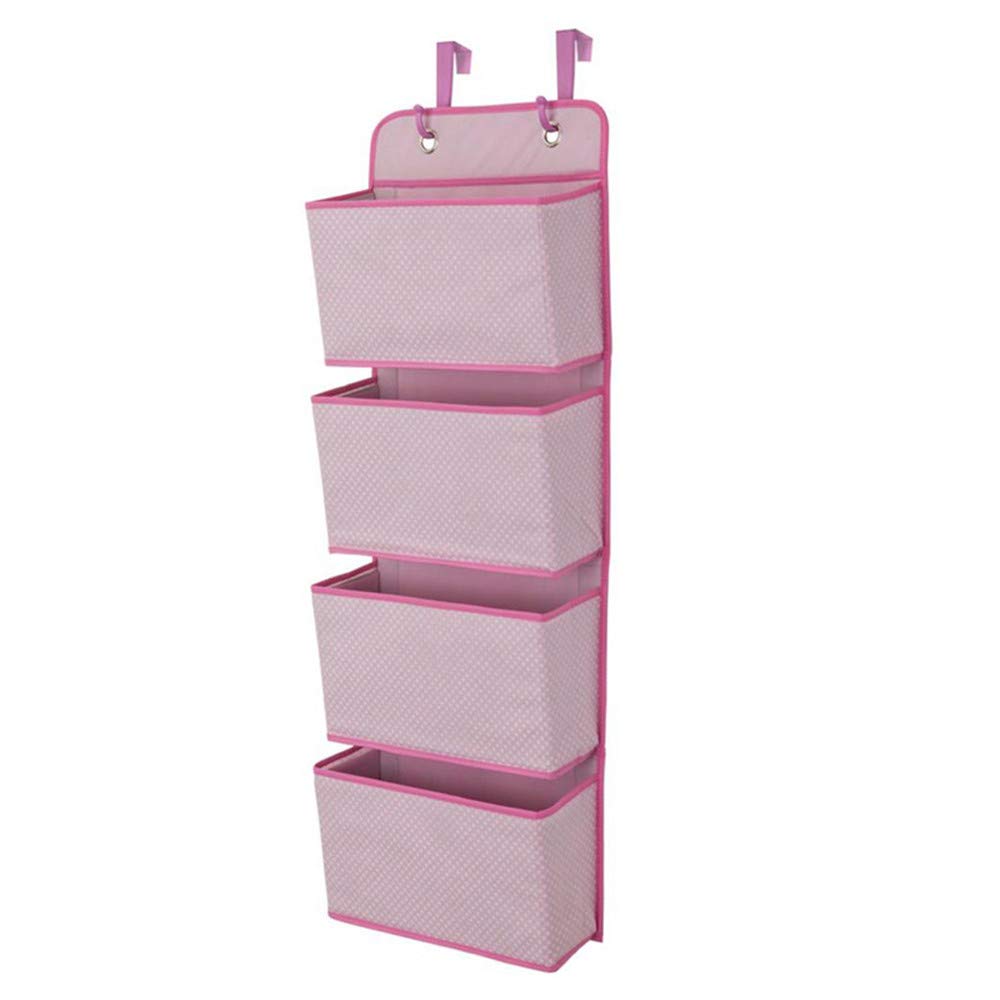 homeyuser Hanging Closet Organizer Over Door Hanging Organiser Storage Closet Hanging Storage Bag 4 Pockets with Hooks for Toys Wardrobe Nursery Bedroom Office (pink)