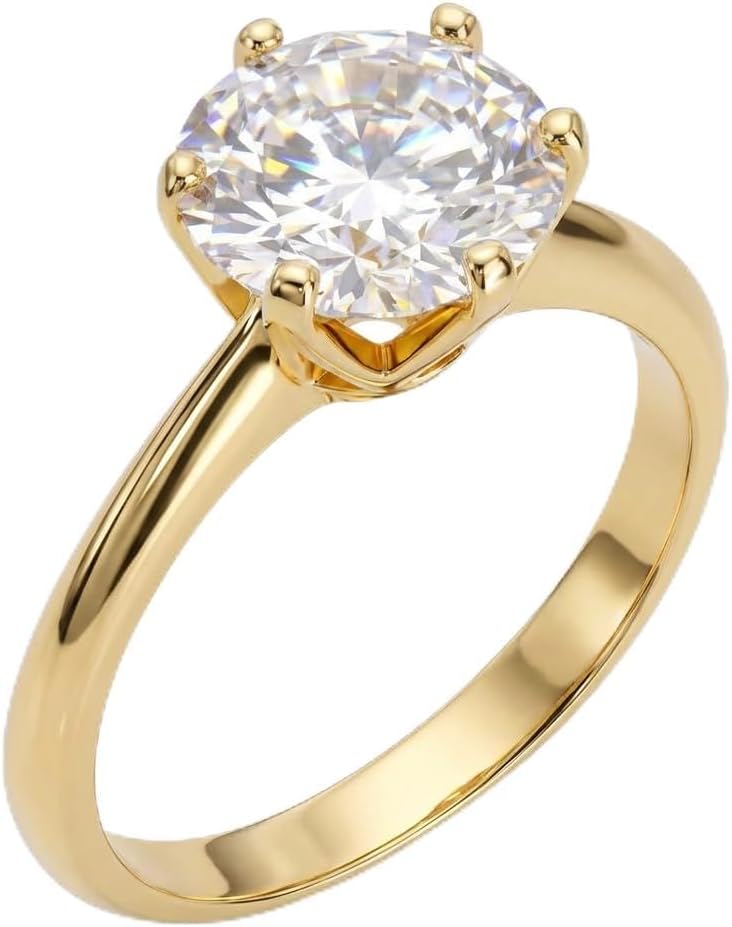 4 ct Moissanite Classic Solitaire Engagement Ring in 14k Gold & White Gold Over Solid 925 Sterling Silver Round Cut VVS/D Color Promise/Proposal Ring for Women