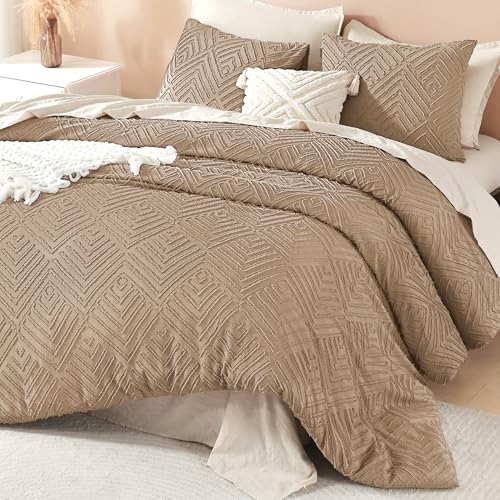 Image of Litanika Oversized King Comforter Set Taupe, 3 Pieces Tufted Boho Farmhouse Bedding Comforter Set, Lightweight Fluffy All Season Comforter Set (120x98In Comforter & 2 Pillowcases)