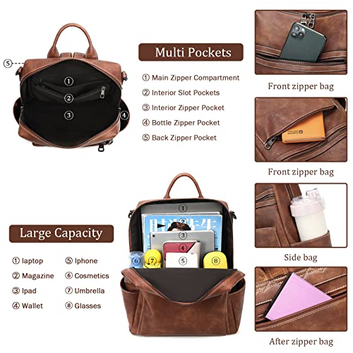 Aglod KCUS22001 Leather Backpack Purse For Women Designer Ladies Shoulder Bag Fashion Faux Work Travel Handbags thumb #2