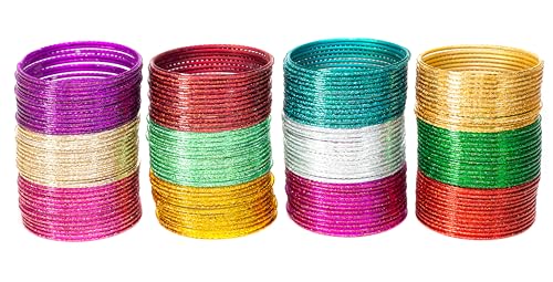 Image of Swara Creations Metal Bangle /Churi Set, in Multicolor large /extra large, Bangles set for Women /Girls with Zari and Cutting Design(144Pcs)