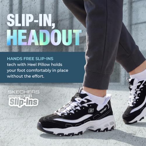 Image of Skechers Women's D'Lites Fan Girl Sneaker | Hands Free Slip-Ins, Duraleather & Suede Sneaker, Rhinestone Details & Charms Lace Up, Air-Cooled Memory Foam Insole