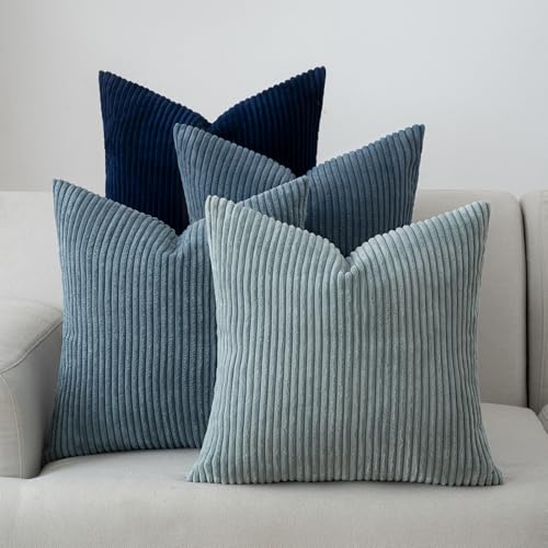 Volcanics Set of 4 Dusty Blue Navy Series Corduroy Pillow Covers 18x18 in
