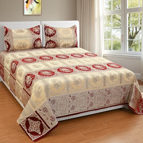 Image of Luxury Velvet Bedsheet - King Size Luxury Bed Sheet - Ultra Soft, Cozy & Warm Bedding for Bedroom - Hypoallergenic & Elegant Velvet Texture (Check Mate MEHROON BAZE, Velvet Bedsheet)