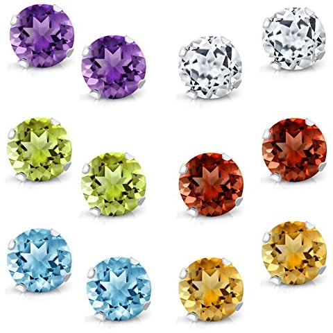 Gem Stone King 925 Sterling Silver Set of 6 Round 4MM Gemstone Stud Earrings Cover
