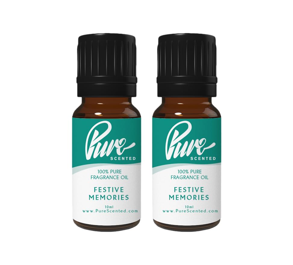 Pure Scented 20ml Fragrance Oils - 2 x 10ml Suitable for Candles, Soaps, Slime, Diffusers, Cosmetics, Wax Melts, Designer (2 x 10ml, Festive Memories)
