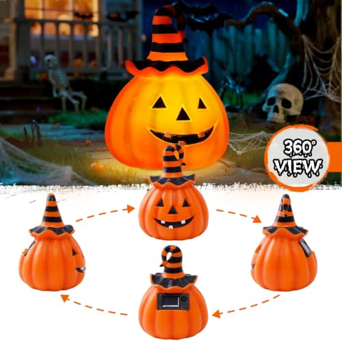Halloween Pumpkin Outdoor Solar Light, Jack O Lantern with Witch Hat - image 3