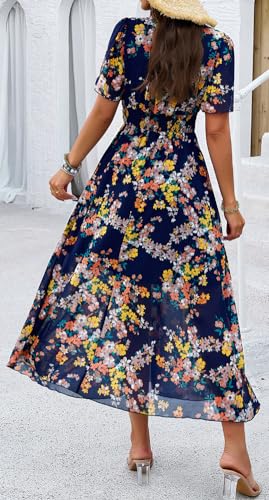 Image of Sister Amy Women's Boho Floral Print Square Neck Beach Party Flowy Ruffle Midi Dress