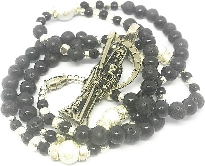 Holy Death’s lava stones rosary. Rosario de la Santa Muerte con piedras de lava.
