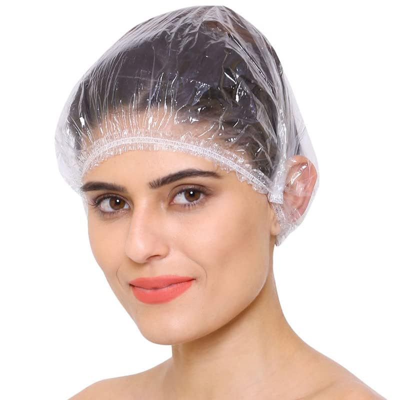 Image of Shower Cap (Pack Of 100) - Reusable Waterproof Bath Cap for Women and Men - Premium Quality | Hair Bath Caps for Bathroom | Hotel | Spa | Hair Salon & Haircare | Home Use | Portable Travel