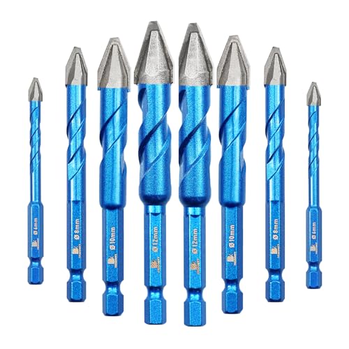 Head Eccentric Drill Bit 3/16"*2,1/4"*2,5/16"*2,3/8"*2,1/2"*2- Carbide Tipped Drill bit Masonry Drill Bit Sets for Porcelain Ceramic Tiles Glass Hard Plastic Cement/Granite etc