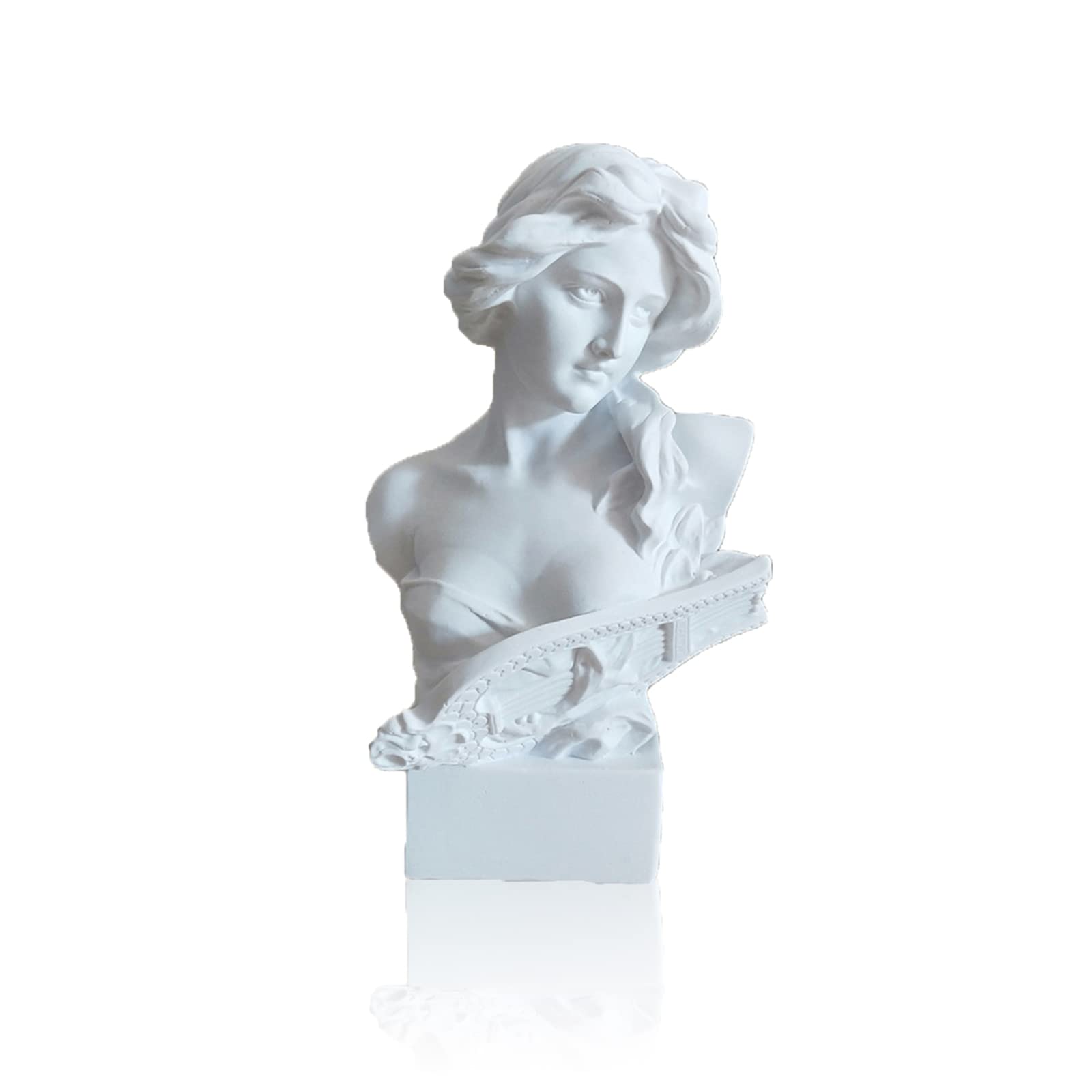 Musical Greek Goddess Statue 6 Inch, Roman Goddess Bust Statue, White Resin Sculpture, Plaster Figurines for Home Office Bookshelf Decor, Collection Figurines Art