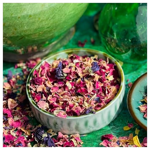 Pétalos de flores naturales secos comestibles 'Fairy Festival' - 50 g - Rosa roja, rosa rosa, aciano azul, jazmín y malva morada, grado alimenticio, pastel, hornear, cócteles (340)