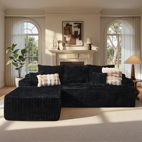 Image of ovios 96 inch Cloud Sectional Couch with L-Shape Chaise,Modern Modular Sofa with Deep Seat, Upholstered Couches for Living Room Bedroom,No Assembly Required, Black (Plush Corduroy Fabric)
