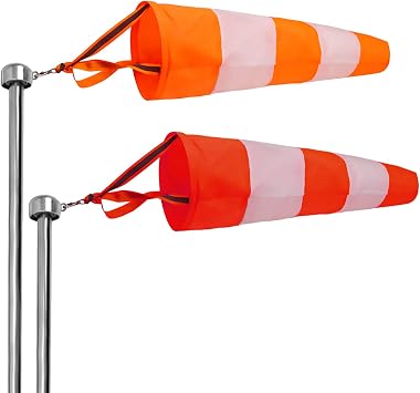 2Pcs Hanging Reflective Windsock Flags for Outside Rip Stop Airport Windsocks Measurement Sock Bag Orange Wind Socks Outdoor Heavy Duty 24in Wind Direction Indicators for Yard White Stripe