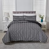 LAMEJOR Quilt Set Queen Size Black/White Reversible Striped Pattern 3-Piece Lightweight Bedspread Co