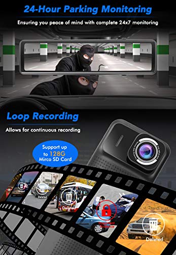 PORMIDO Mirror Dash Cam-Backup Camera 12"Large Full Touch Split Screen Front and Rear View Camera 1296P HD Waterproof Back up Car Camera 170° Wide Angle,Starlight Night Vision,Parking Monitor, SD Card