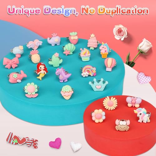 Image of STAR WORK Little Girl Jewel Rings in Box, Adjustable, No Duplication, 24 pcs Girl Pretend Play and Dress Up Rings For Up To 12 Years