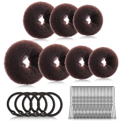 32 Piezas Accesorios de Peinado Kit, 7Pcs Donut Moño De Pelo+5 Gomas de Pelo+20 Horquillas en Forma de U, para Hacer Moño Grande Mediano y Pequeño, Peluquería, Peinado DIY