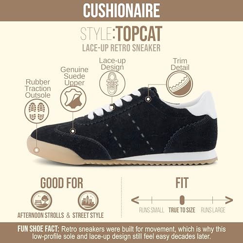 Image of CUSHIONAIRE Topcat Genuine Leather Suede Sneakers for Women, Lightweight Everyday Casual Womens Shoes with Retro Style and Cushioned Comfort