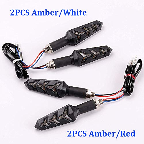 4PCS Motorcycle Motorbike Indicators Front Rear Flowing Turn Signal Lights Motorbike Turning 12V LED Bulbs for Scooter Quad Cruiser Off Road-Y Shape Red White Amber Light …