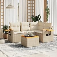 Set Divano Da Giardino 4 Pezzi Con Contenitore - Polyrattan Beige Con Cuscini Lavabili - Foto 2