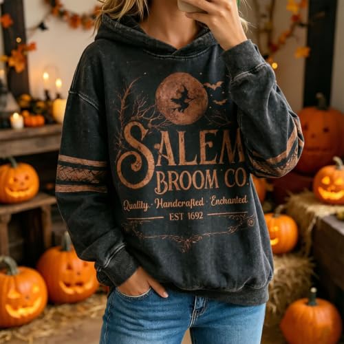 Halloween Hoodies For Women Salem Broom Company Printed Sweatshirt - image 2