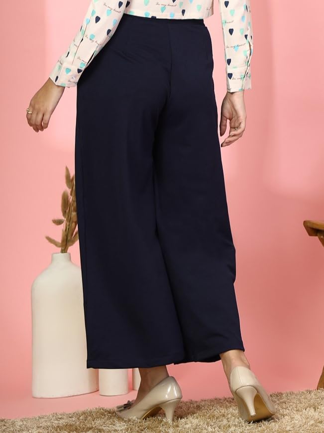 Image of FYLTR Women's Stretchable High Waist Wide-Leg Front Pleated Formal Trouser