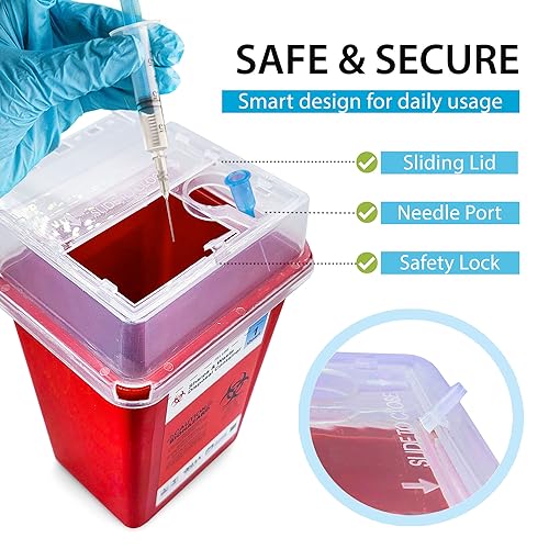 Image of Sharps Containers for Home Use - 10 Pack, Needle Disposal, Sharps Disposal, Small Biohazard Containers - 1 Quart, Small Portable Container for Travel