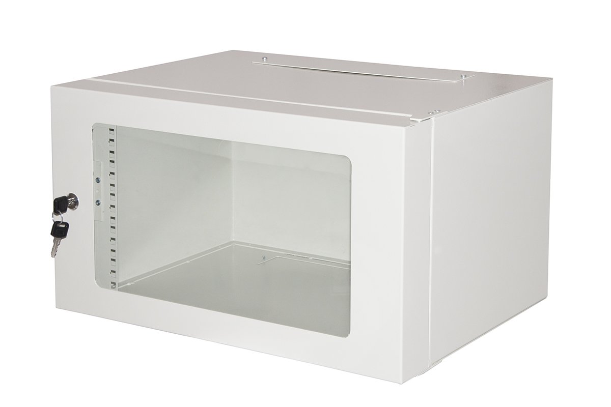 armadio rack 19" CO1906U30 con profondità 360 mm e porta in vetro temprato con chiusura a chiave, struttura in acciaio, dimensioni 54x36x29,5 cm, colore grigio, unità 1 pezzo