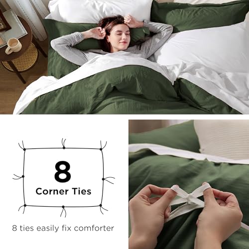 Image of Bedsure Olive Green Duvet Cover Queen Size Only - Prewashed Cotton-Like Polyester Extra Soft All Season Bedding, Includes 1 Duvet Cover 90x90 Inches with Zipper Closure, Comforter Not Included