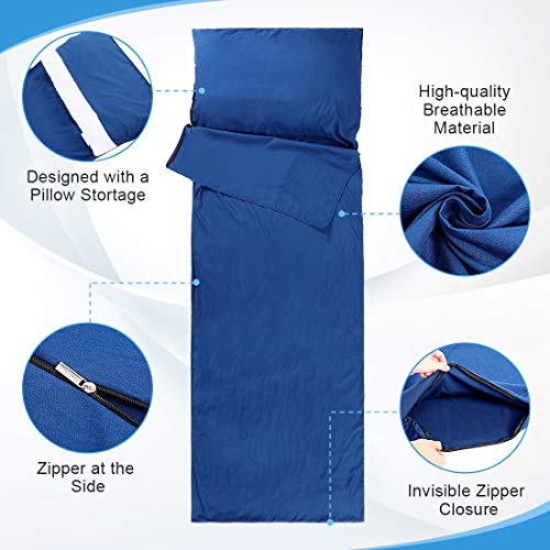 Sleeping Bag Cotton Liner, Lightweight Travel Sheet Adult, Camping Sleep Bag with Zipper and Storage Package for Travel, Hotel, Outdoors, Backpacking, Business or Home
