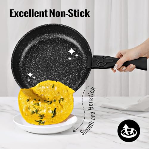 18 Pcs Nonstick Pots and Pans Set with Detachable Handle, Induction Compatible Oven Safe RV Cookware Set, No PFOA (BLACK) - Image 3