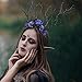 MOSTORY Geweih-Haarreif mit Zweigen für Damen, Waldgeweih-Haarreif mit blauer Blume für Renaissance-Cosplay-Kostüm