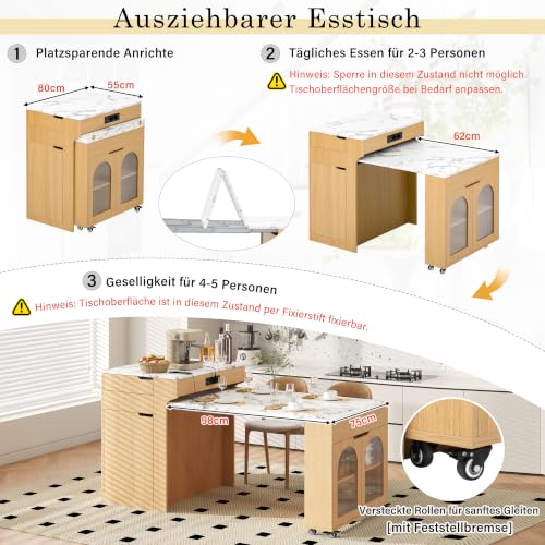 Isla de cocina con ruedas y mesa extensible para optimizar el espacio de tu hogar 7