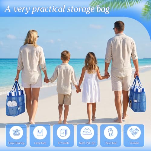 Image of Hillban Large Beach Mesh Bags Bulk for Women Beach Tote Bag with 8 Pocket Zipper Waterproof Sandproof for Pool Cruise Ship
