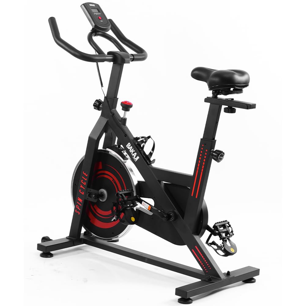 BAKAJI Cyclette Spinning Bike con Display LCD Monitoraggio Tempo, Calorie, Distanza Bici Allenamento Fitness Palestra con Sediolino Imbottito Regolabile Ideale Cardio, Gambe, Pancia, Fianchi, Home Gym