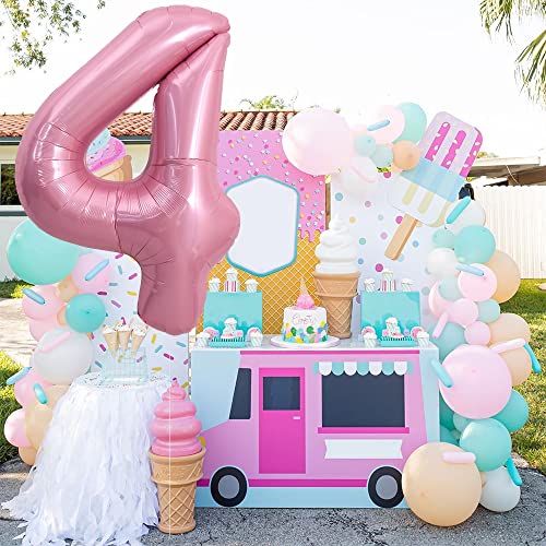 Image of TONIFUL 40 Inch Light Pink Large Numbers Balloons 0-9, Number 4 Digital 4 Helium Balloons, Pink Foil Mylar Big Number Pastel Balloons for Birthday Party Anniversary Supplies Decorations
