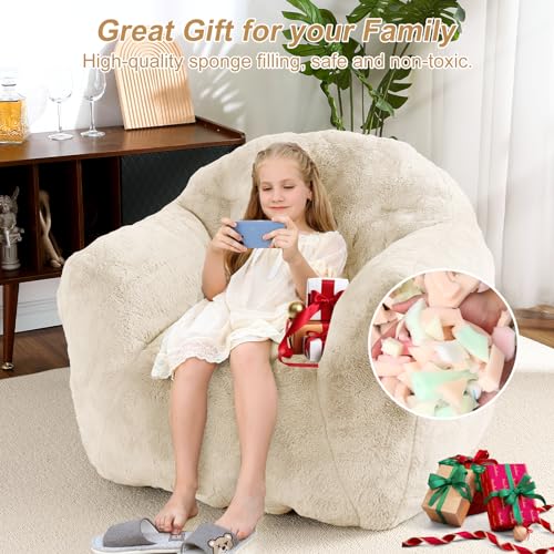 Image of GarveeHome Bean Bag Chair, 39 inch Bean Bag Chairs for Adults Kids, Soft Beanbag Chair with Filler Included, High-Density Foam Bean Bag Sofa Chair with Armrests for Reading, Beige