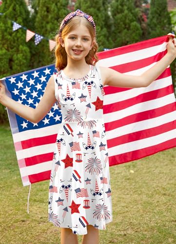 BesserBay Girl's Fourth of July American Flag Dress Stars Stripes Swing Midi Tank Dress 4-14 Years3