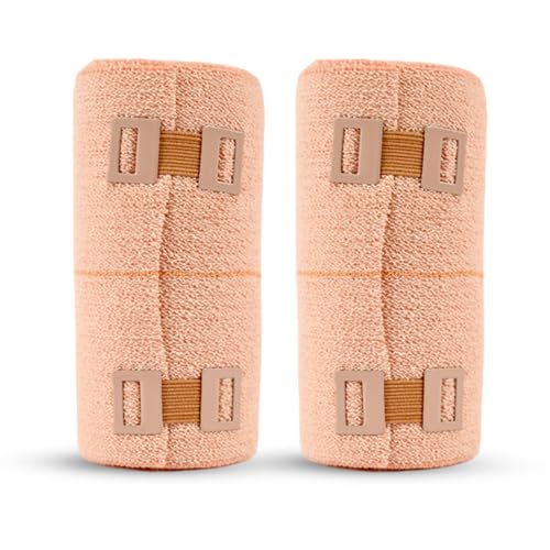 Image of Q DEVICES Elastic Crepe Bandage for Pain Relief (10 cm x 4 m) | Skin-Friendly Breathable Cotton Crepe Bandage for Sports Injuries, Sprains, Joint Support & Varicose Veins (Pack of 2)
