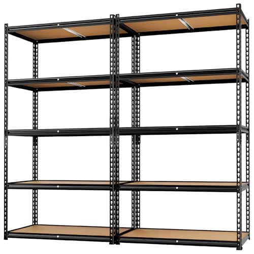 Image of LEVELEVE 5-Tier Storage Shelving Unit, Metal, for Kitchen, Garage, Laundry Room, Adjustable, 35 inch L x 16 inch W x 73 inch H, Rectangular, 2 Pack