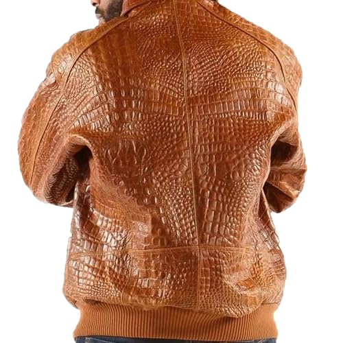 Men's Tan Brown Real Leather Motorcycle Jacket Genuine Alligator Crocodile premium leather skin Biker Jacket2