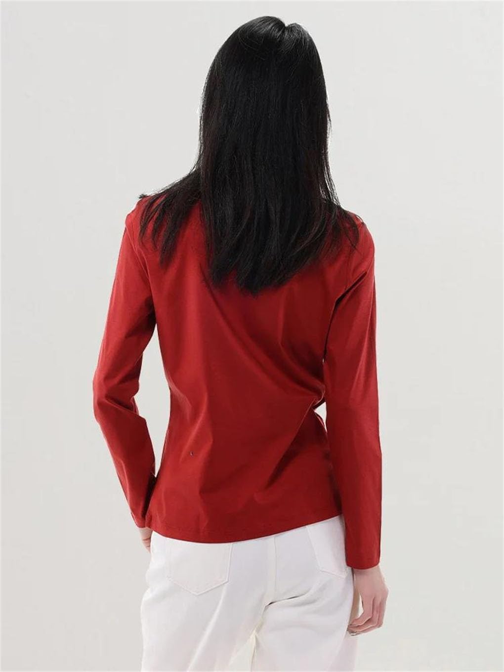 Women Solid T Shirts Cotton Blend Plain O Neck Long Sleeved Tee Basic Top White Black